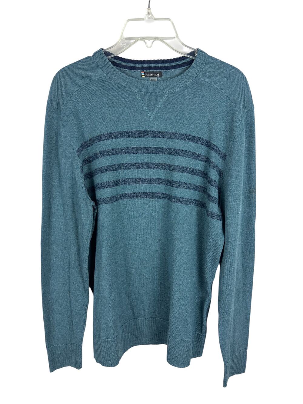 Smartwool Mens Long Sleeve Blue Stripe Crew Neck Merino Wool Sweater M